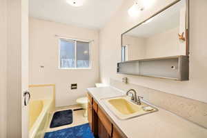 Full bathroom featuring vanity and a garden tub
