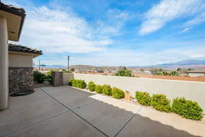 View of patio / terrace with a mountain view