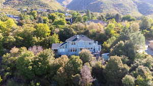 Bird's eye view of mountains and home