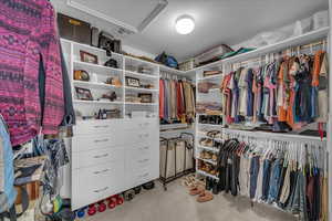 Walk in closet with light carpet