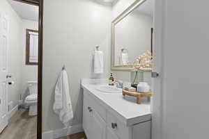 Bathroom featuring vanity and light wood-type flooring