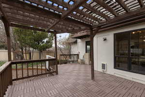 Fenced backyard with a patio area, a pergola, and heating unit