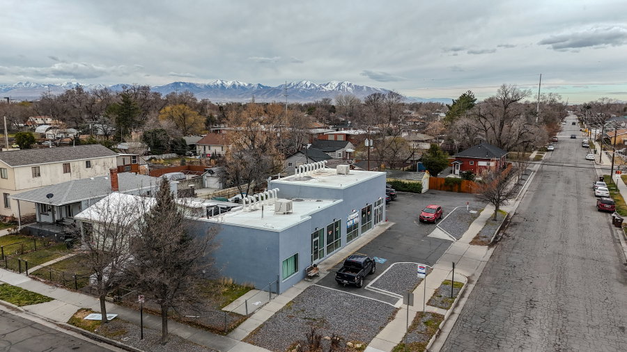 Aerial perspective of suburban area
