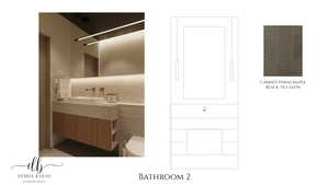 Bathroom featuring vanity and a shower