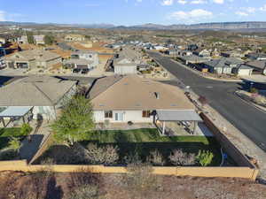 Aerial perspective of suburban area with mountains