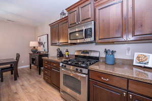Kitchen Features A Gas-Range & Built-in Microwave Overhead.