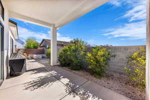 Fenced backyard featuring a patio, a grill, and a fire pit