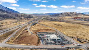 Aerial view of a mountain backdrop