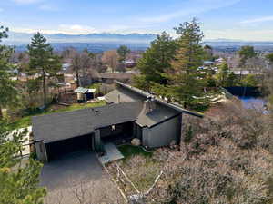 View from above of property featuring a mountain backdrop