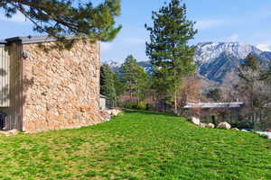 View of yard with a mountain view
