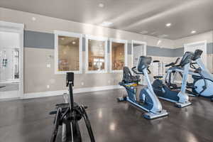 Workout area with recessed lighting