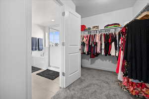 Walk in closet with carpet flooring