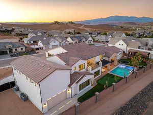 Aerial view at dusk of a residential view