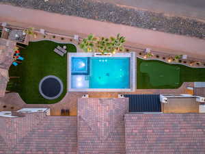Aerial view of a pool