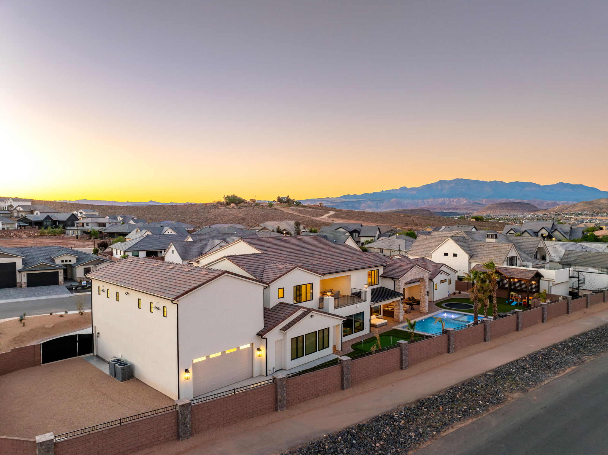 Aerial perspective of suburban area