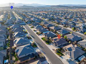 Aerial overview of property's location with mountains