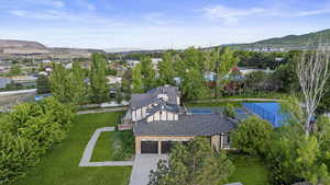 View from above of property featuring a mountain backdrop