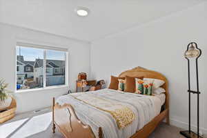 Bedroom featuring carpet