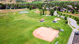 Bergi Park in the foreground w/ tennis, pickleball play structure and frisbee golf
