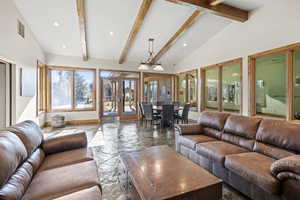 Gathering area off indoor pool