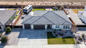 Aerial view of sparsely populated area with a desert landscape