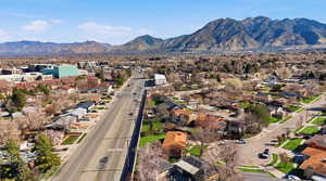 View of mountain background with nearby suburban area