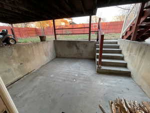 View of patio featuring stairs
