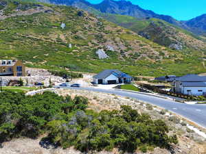 Drone / aerial view of a mountain backdrop