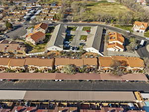 Aerial overview of property's location featuring nearby suburban area
