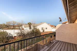 Wooden terrace with a residential view