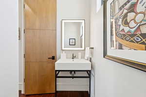 Bathroom featuring dark wood-style floors