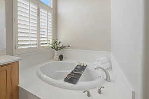 Bathroom with a garden tub and vanity