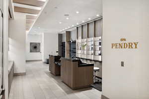 Reception area with recessed lighting