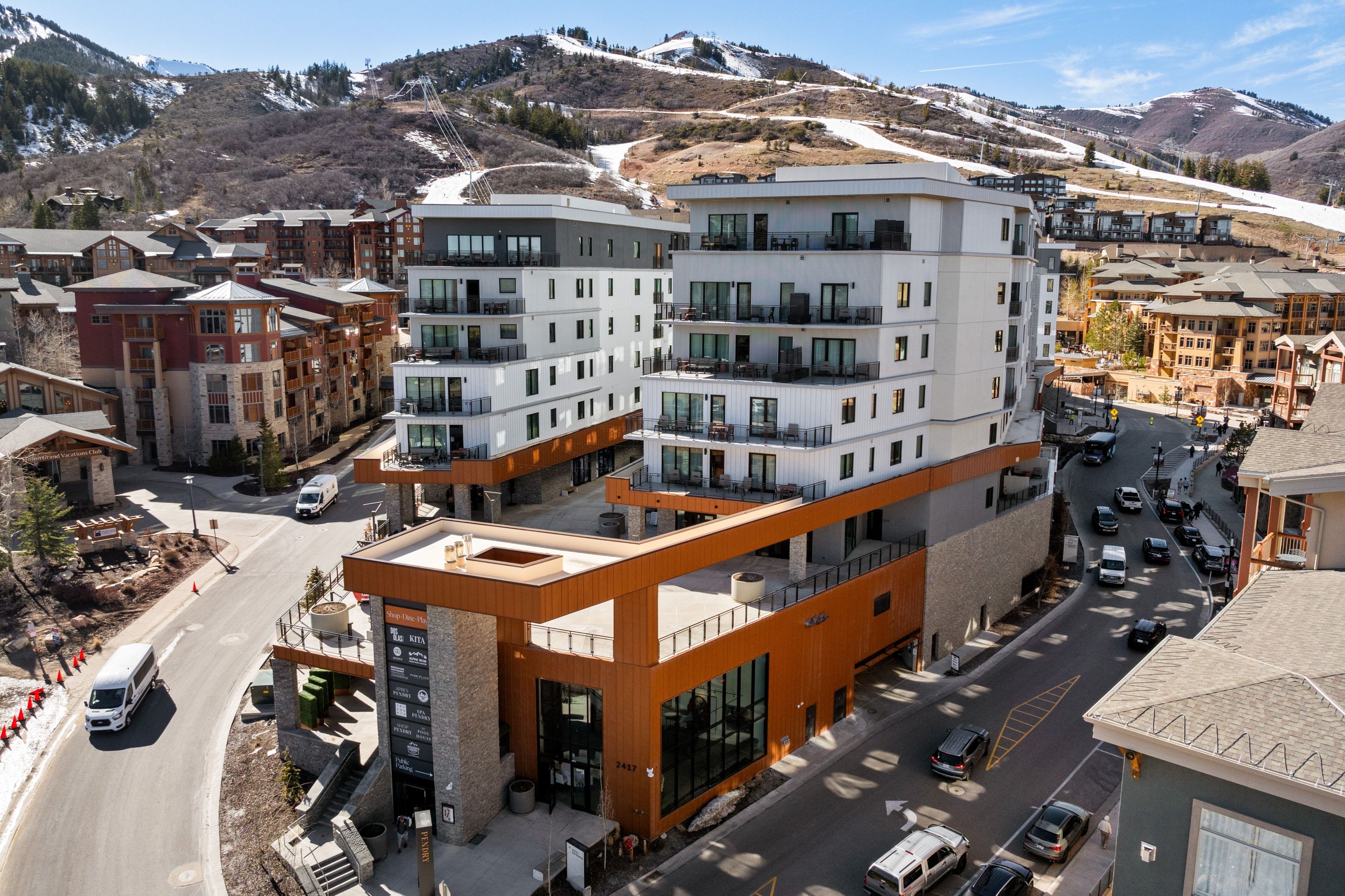 Drone / aerial view of a mountain backdrop
