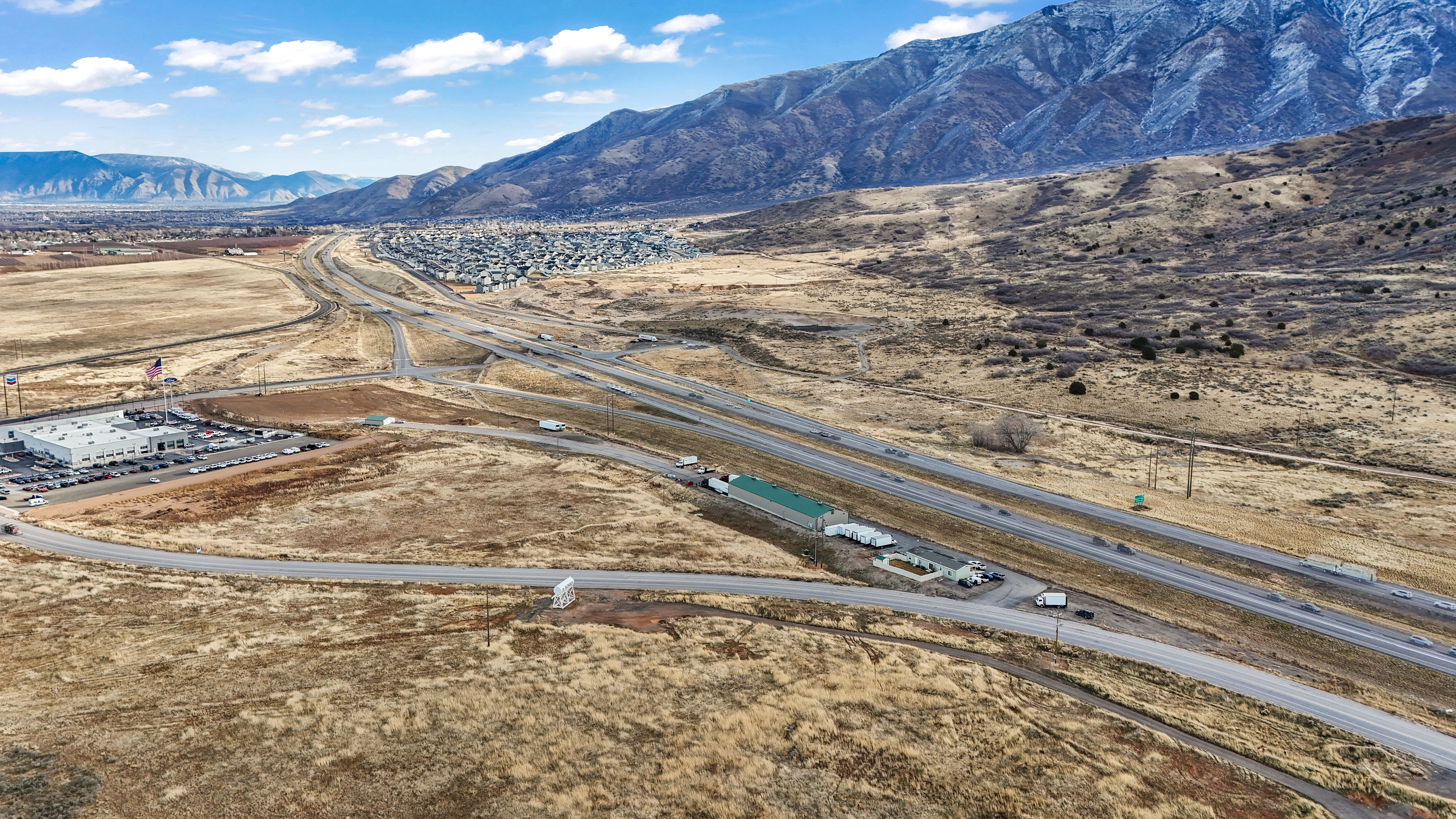 Aerial view of a mountainous background