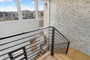 Stairway with wood finished floors