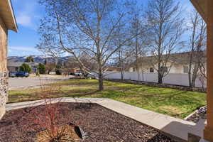 View of yard with a residential view and a mountain view