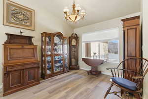 Dining room with vaulted ceiling