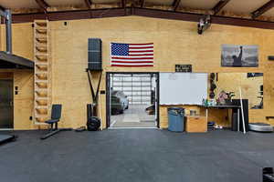 Garage featuring a workshop area