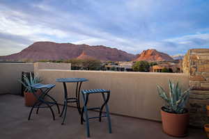 View of patio with a mountain view