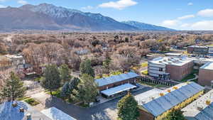 Drone / aerial view of a mountain backdrop