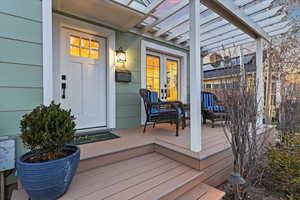 Wooden deck with an outdoor hangout area