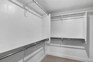 Walk in closet with light carpet