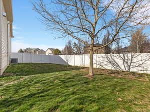 Fenced side yard with a residential view