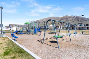 Community playground with a residential view