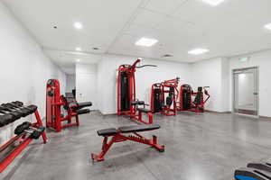 Exercise room with a drop ceiling