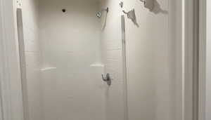 Bathroom view of a shower stall