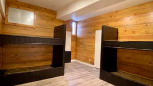 Interior space with light wood-style floors and a fireplace