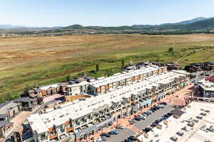 Bird's eye view of a mountainous background