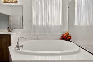 Full bathroom with a garden tub and vanity